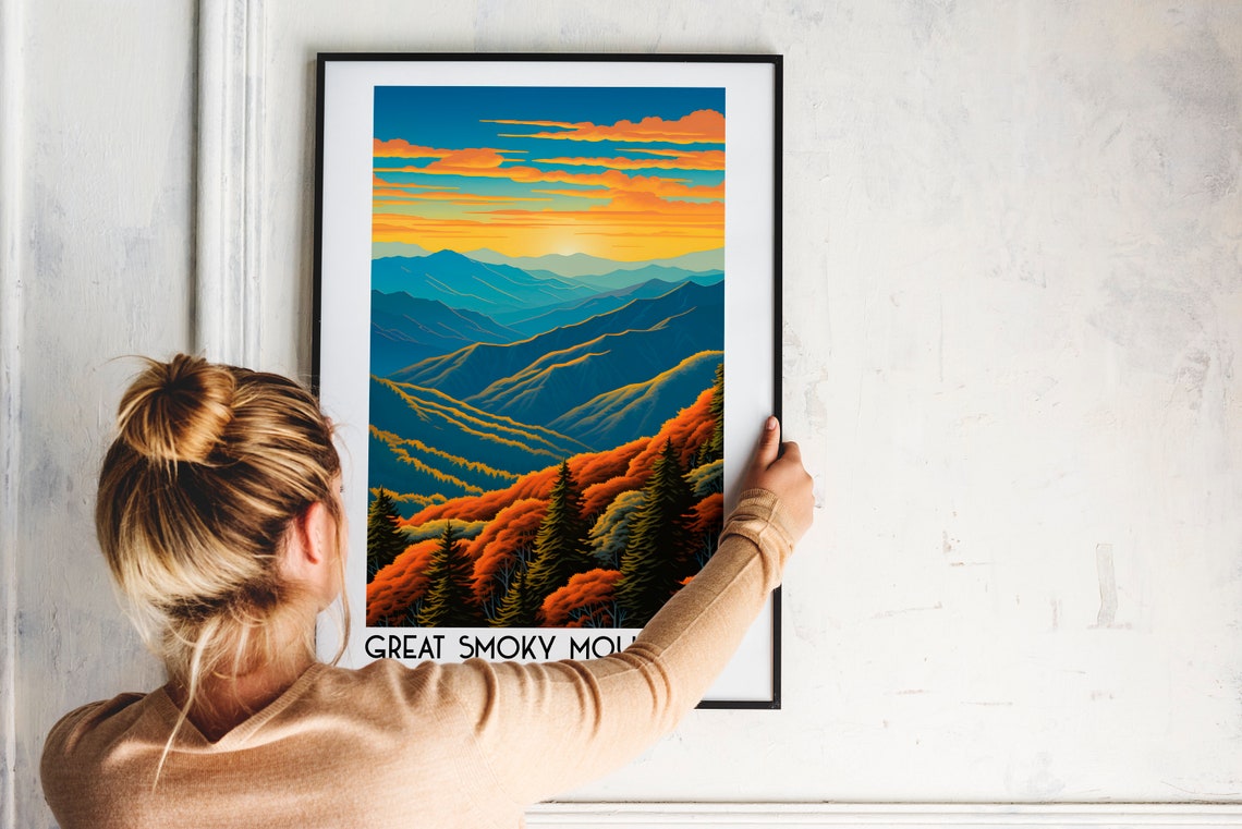 Great Smoky Mountains Sunset Layered Blue Ridges Travel Poster - Image 2