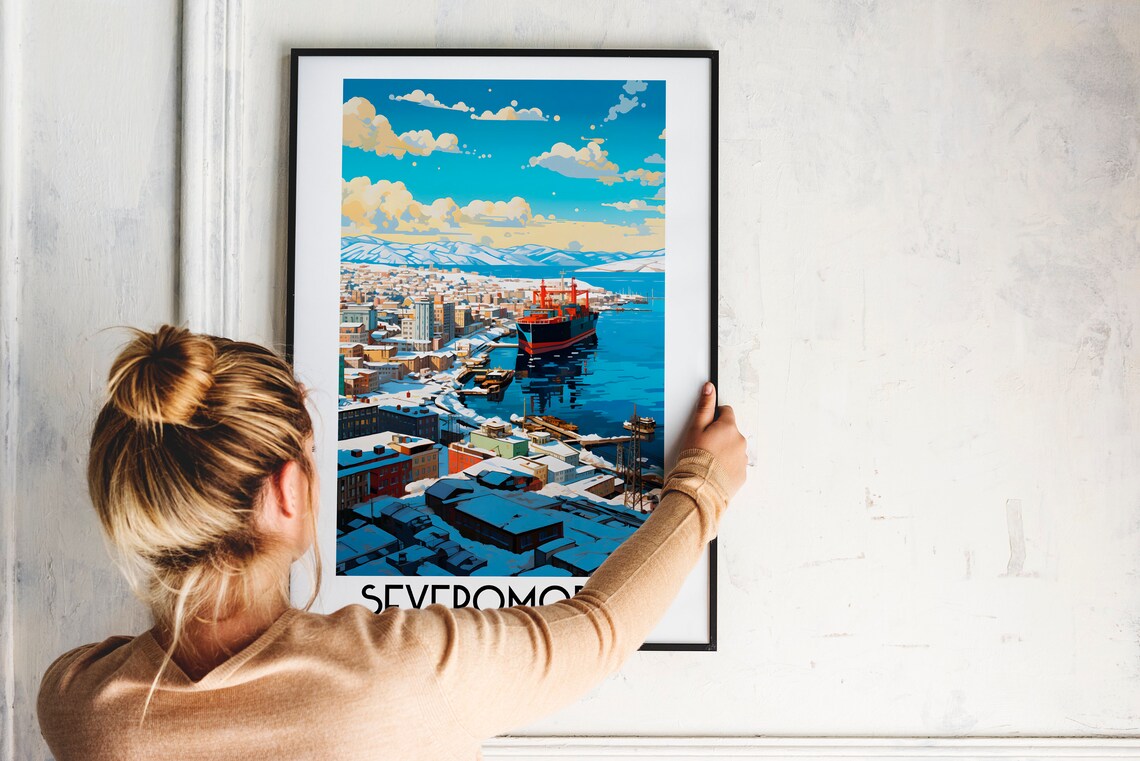 Severomorsk Snowy Arctic Harbor Cargo Ship Russia Travel Poster - Image 2