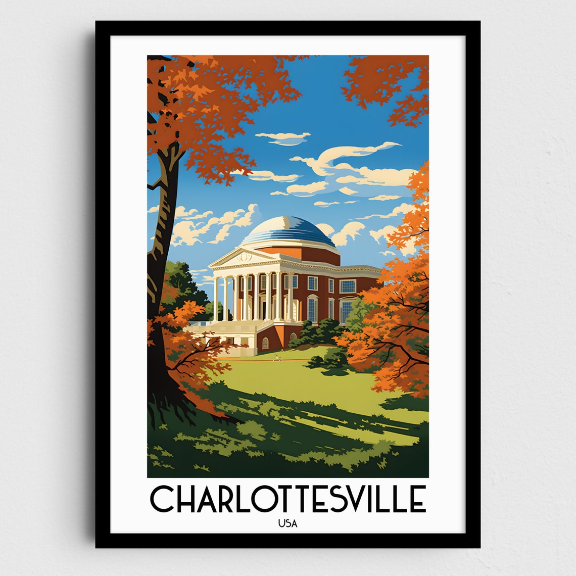 Charlottesville Virginia Rotunda Dome Autumn Campus Scenic Poster