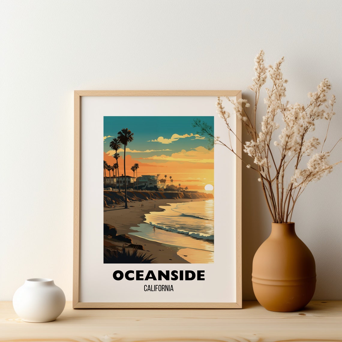 Oceanside California Beach Sunset Palm Trees Ocean Travel Poster - Image 2