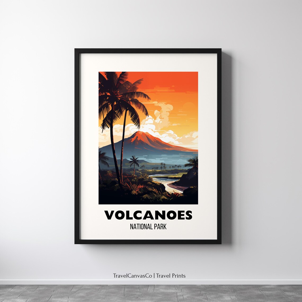 Volcanoes National Park Hawaii Palm Sunset Volcano Art Poster