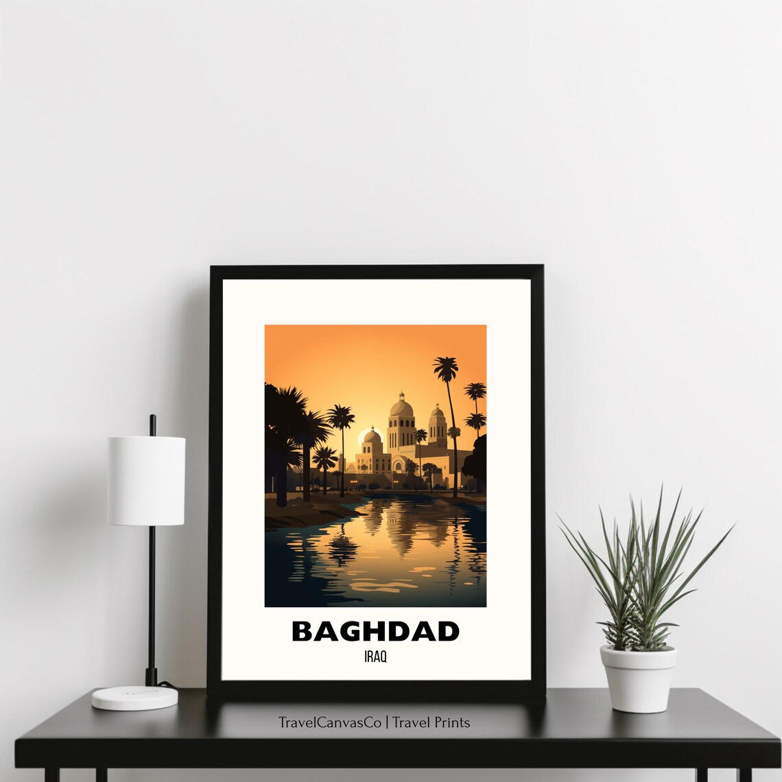 Baghdad Iraq Golden Sunset Mosque Riverside Skyline Travel Poster - Image 3