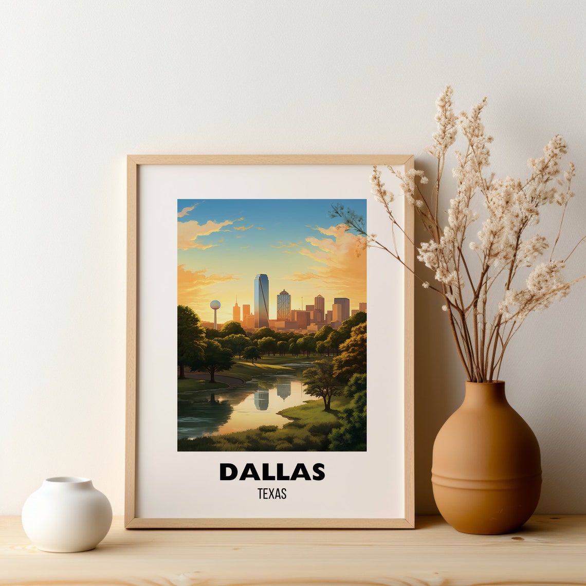 Dallas Texas Sunrise Skyline Lakeside Park City Travel Poster - Image 2