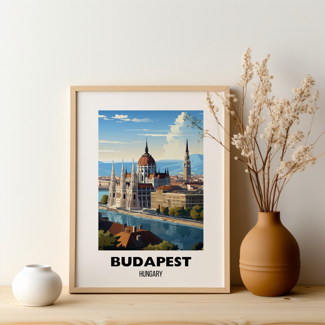 Budapest Parliament Building on the Danube River Vintage Travel Poster - Image 2