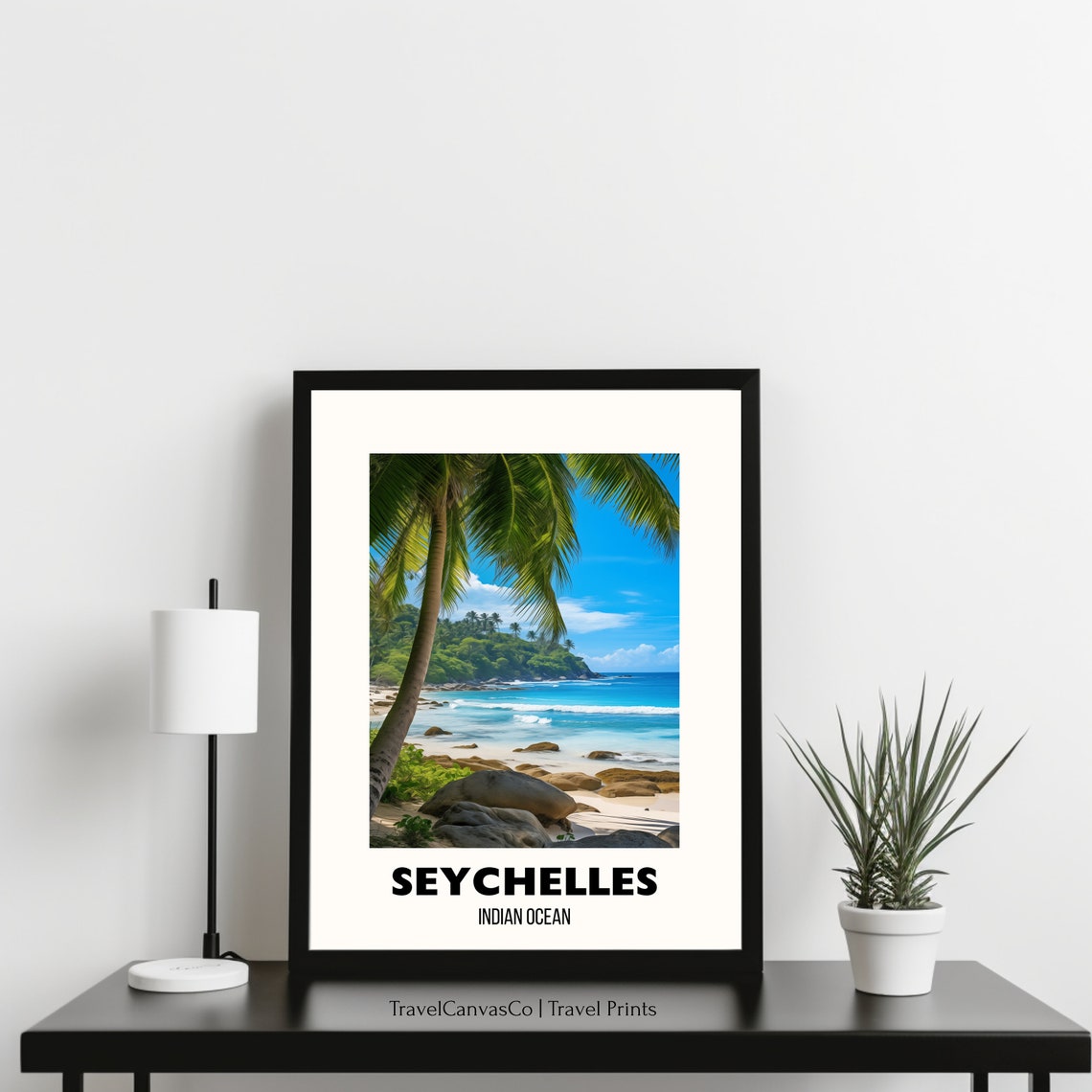 Seychelles Indian Ocean Palm Beach Granite Boulders Travel Poster - Image 3