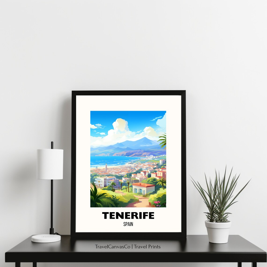 Tenerife Spain Island Coastal City Mountain View Travel Poster - Image 3