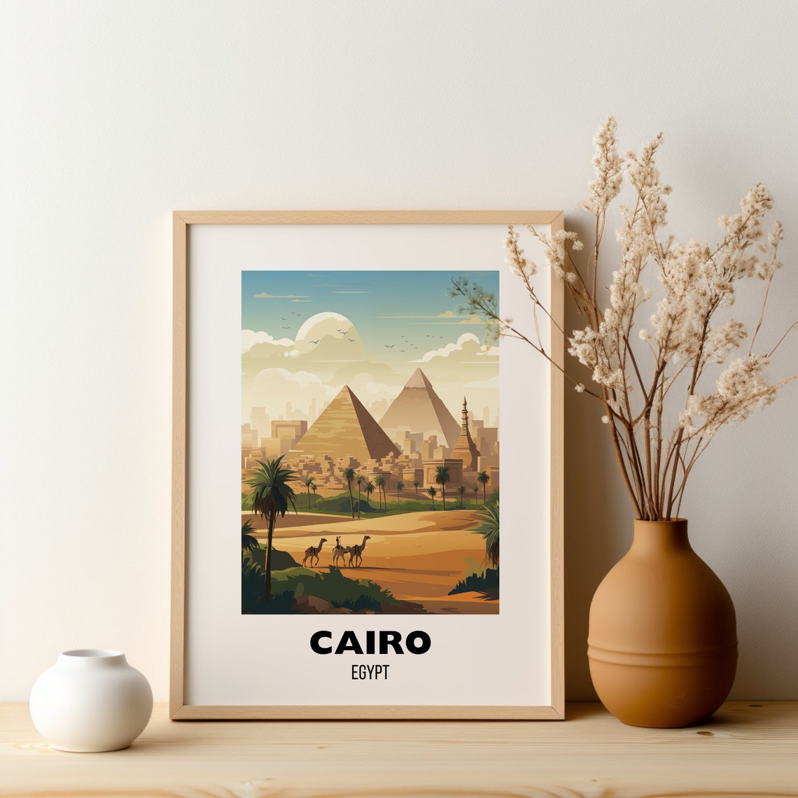 Cairo Egypt Pyramids Of Giza Camel Caravan Vintage Travel Poster - Image 2