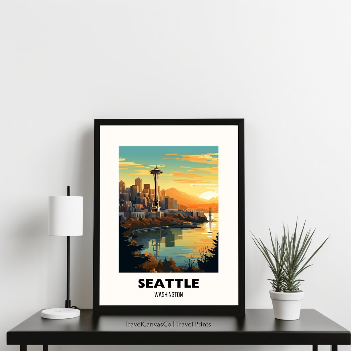 Seattle Washington Sunset Skyline Space Needle Travel Poster - Image 3