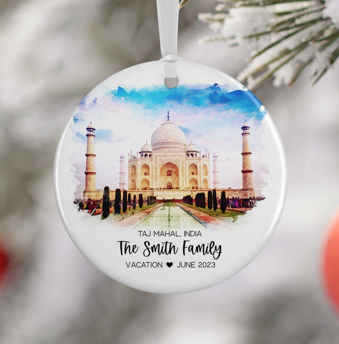 Taj Mahal India Personalized Round Family Vacation Keepsake Print