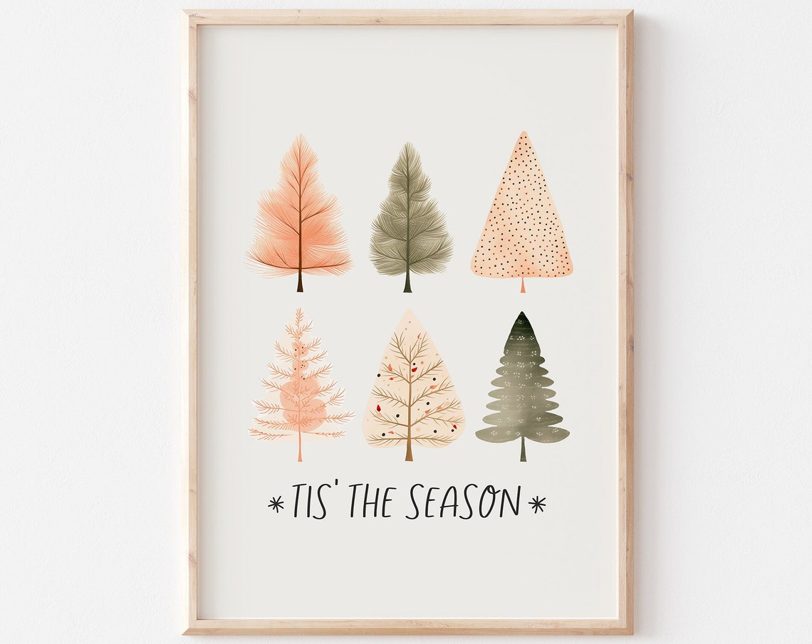 Tis The Season Six Nordic Style Christmas Trees Minimalist Poster