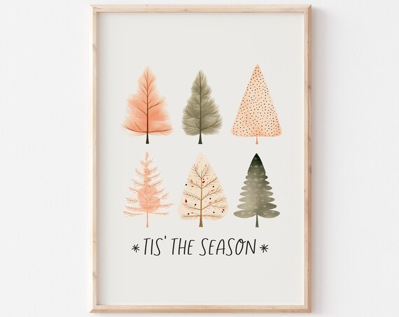 Tis The Season Six Nordic Style Christmas Trees Minimalist Poster