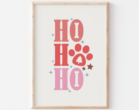 Ho Ho Ho Christmas Dog Typography With Paw And Bone Holiday Poster