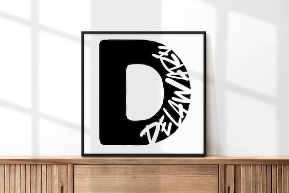 Delaware Letter D Typography Poster Minimalist Black White State Wall Decor