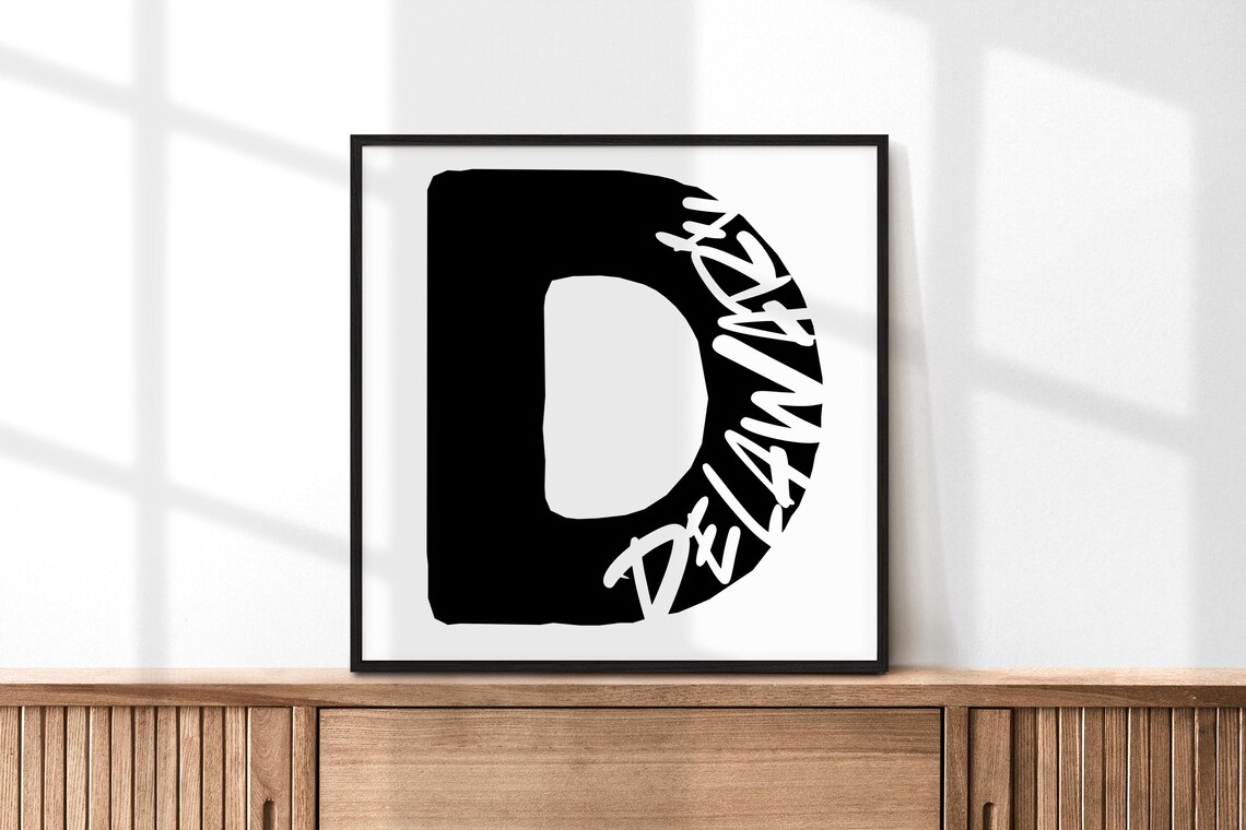 Delaware Letter D Typography Poster Minimalist Black White State Wall Decor