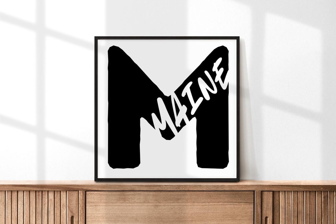 Maine Bold Black Brush Letter M Typography State Pride Poster