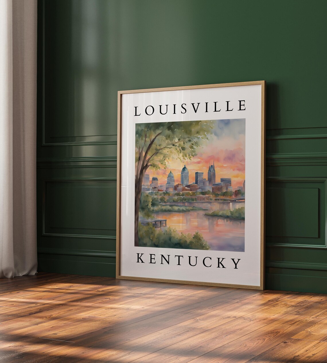 Louisville Kentucky Watercolor Travel Poster, Cityscape
