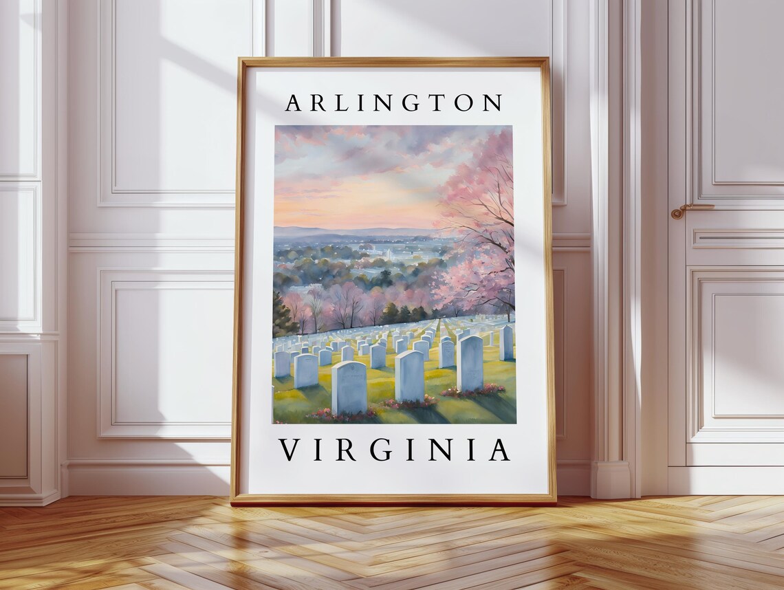 Arlington Virginia Cemetery Blossom Watercolor Travel Poster Decor