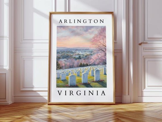 Arlington Virginia Watercolor National Cemetery Art Wall Cherry Blossom Sunset Decor