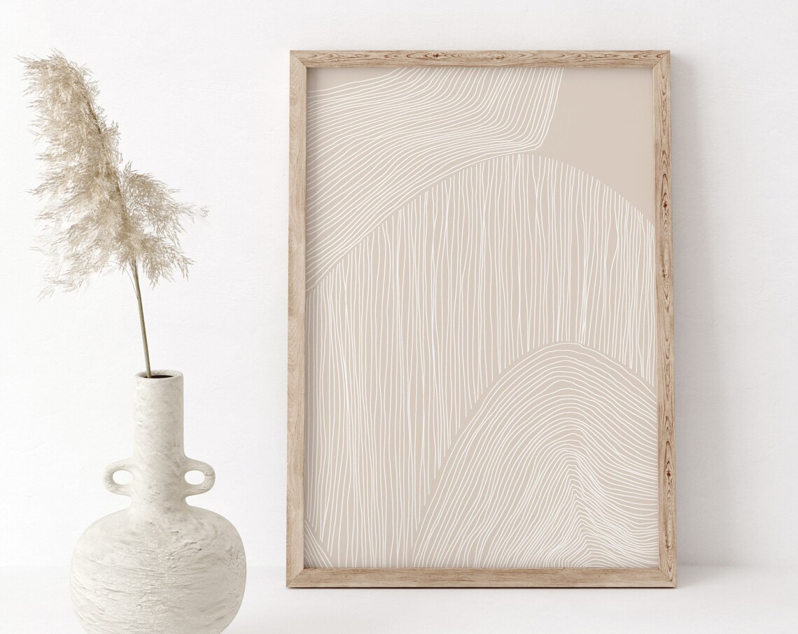 Neutral Beige Abstract Art Print, Boho Minimalist