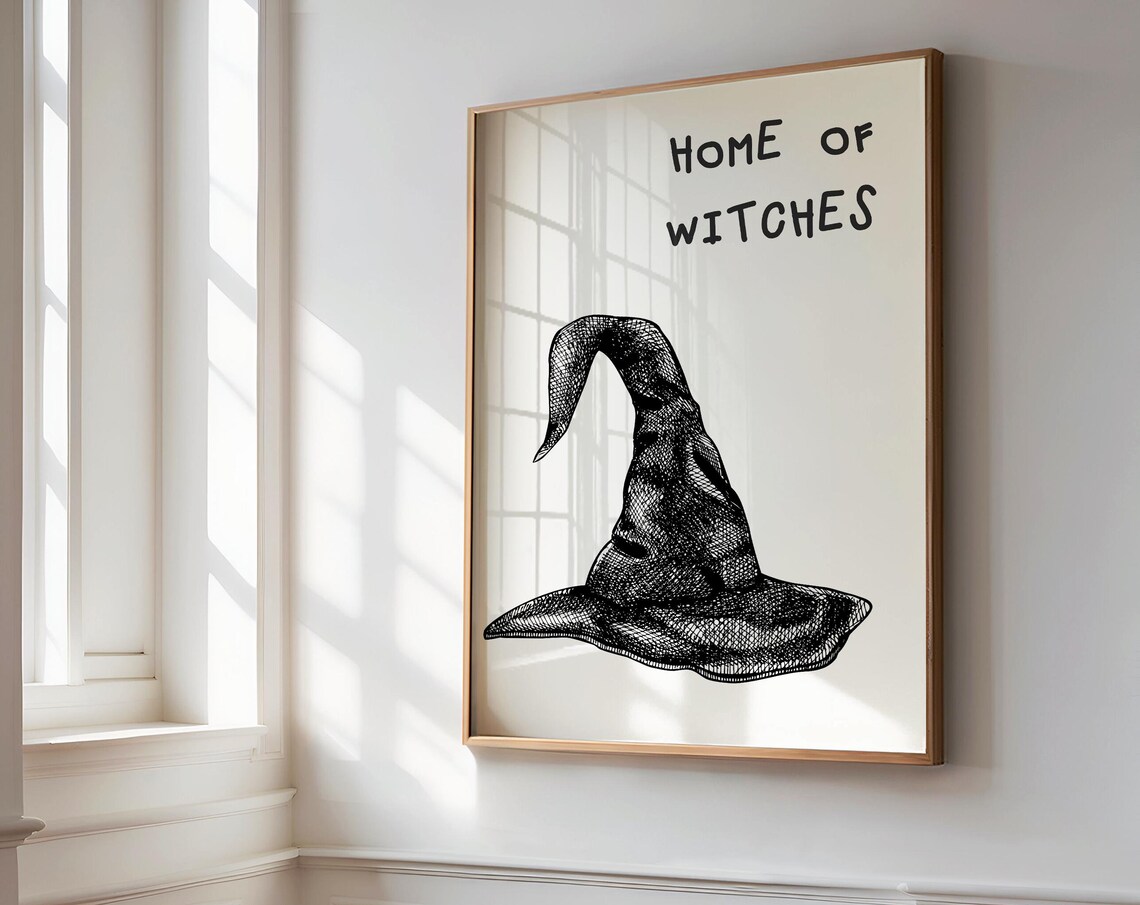 Home Of Witches Vintage Witch Hat Sketch Halloween Wall Poster - Image 3