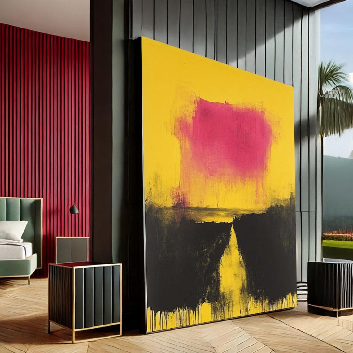 Rothko Inspired Yellow Pink And Black Color Field Abstract Canvas Print