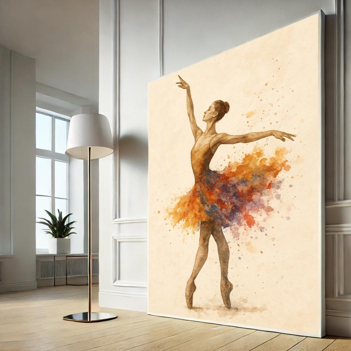 Ballerina Dancer Watercolor Fiery Tutu Splash Cream Art Print