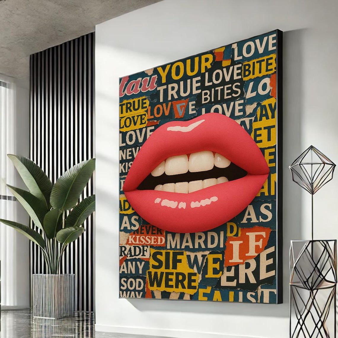Bold Red Lips Pop Art Love Collage Canvas Poster Modern Style