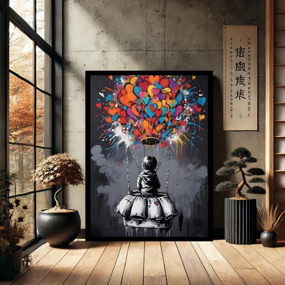 Balloon Graffiti Heart Child Modern Wall Art Canvas Print Painting Abstract Decor For Home