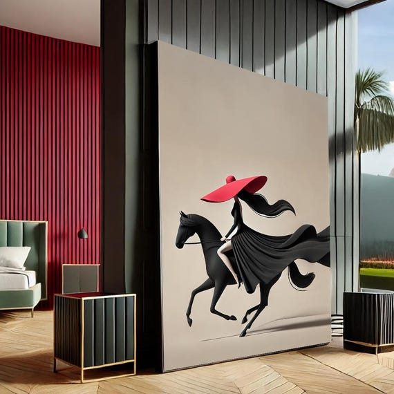 Abstract Woman On Horse Canvas Wall Art Print Modern Minimalist Style For Home Decor