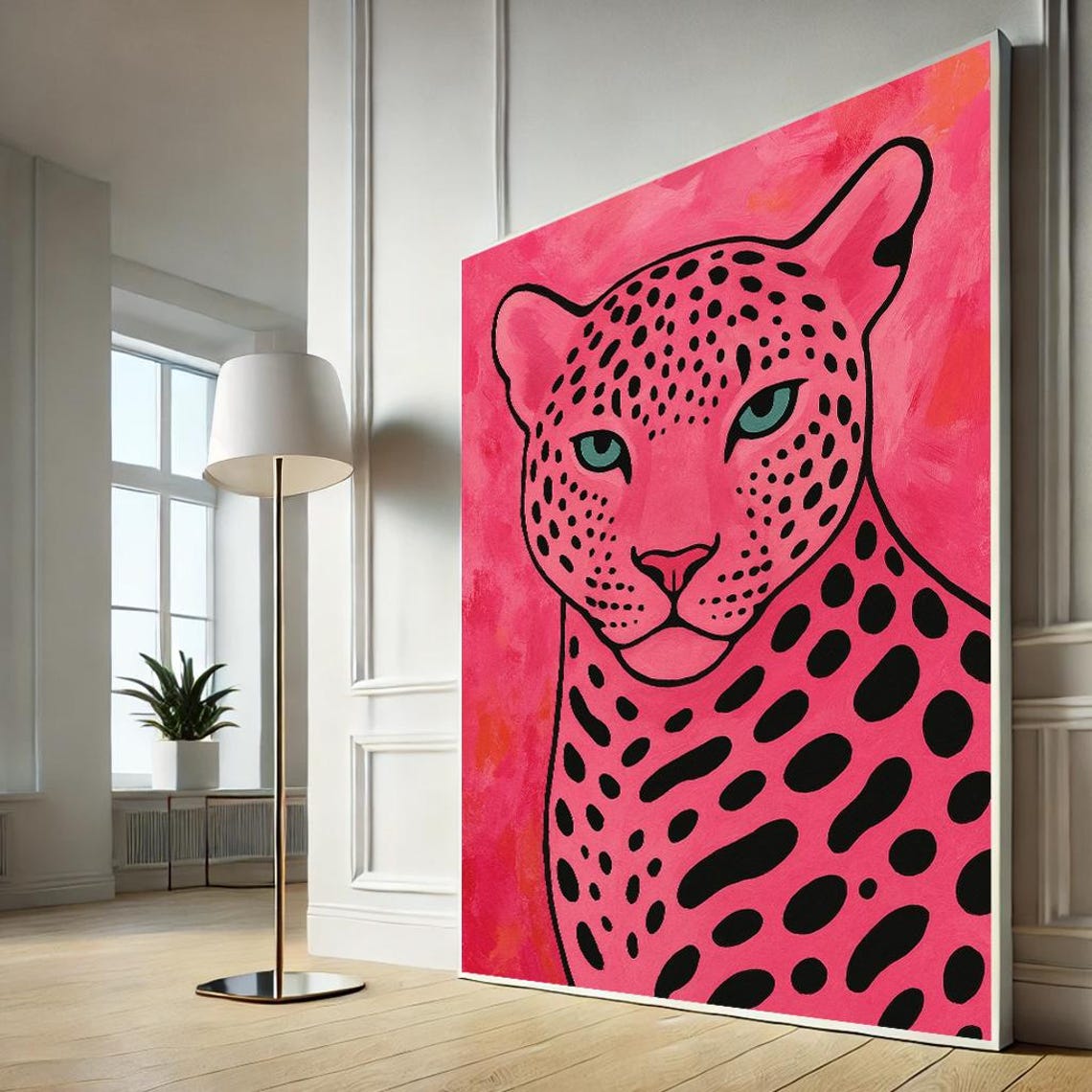 Pink Leopard Bold Pop Art Wild Cat Painting Animal Wall Poster