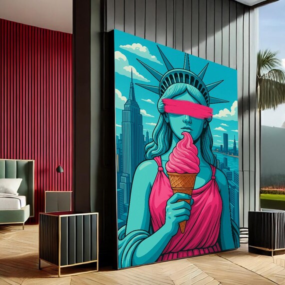 Lady Liberty Pop Art Turquoise Statue Ice Cream Fun New York Poster