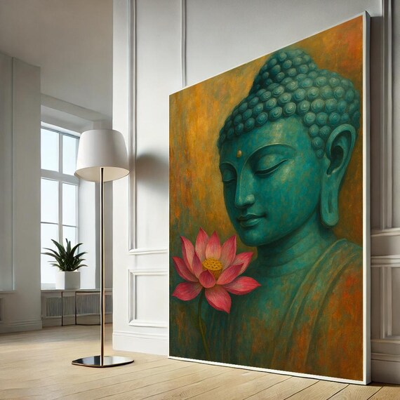 Serene Buddha Canvas Wall Art Captivating Turquoise And Pink Decor For Living Room Office Ready To Hang Spiritual Gift