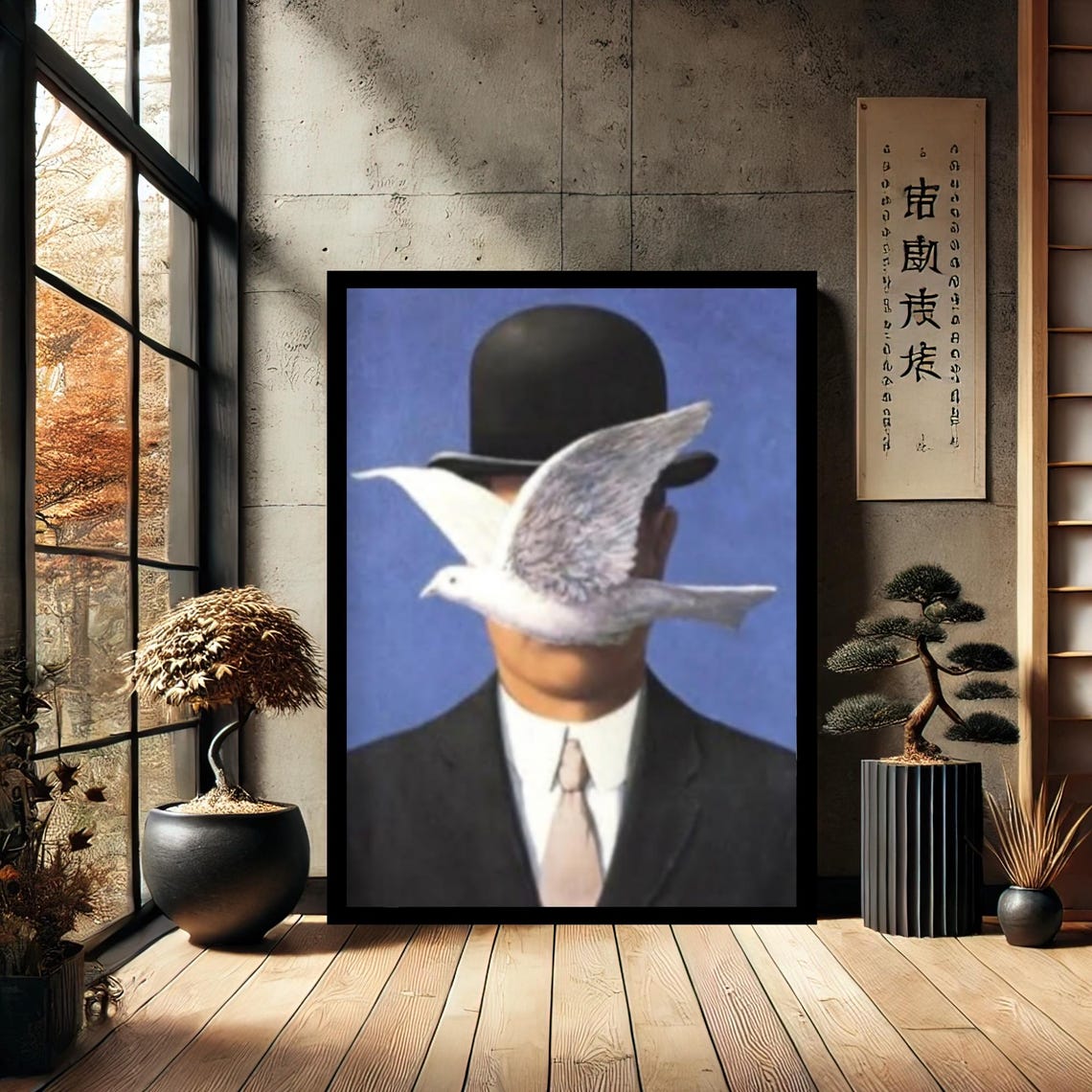 Surrealist Bowler Hat Gentleman White Dove Dreamlike Art Poster