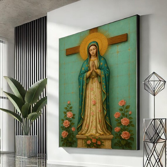 Our Lady of Guadalupe Virgin Mary Praying Roses Religious Wall Art
