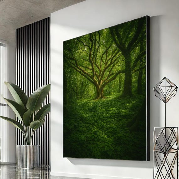 Serene Green Forest Landscape Canvas Wall Art Elegant Nature Decor For Living Room Office Ready To Hang Gift Lovers