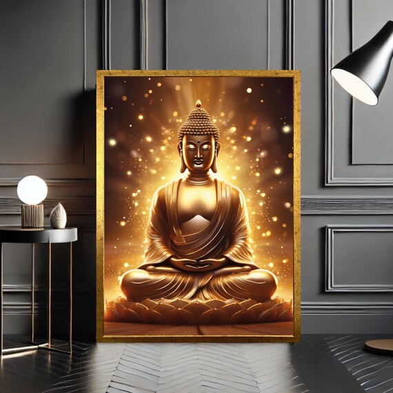 Golden Buddha Canvas Wall Art Zen Meditation Decor Spiritual Enlightenment Painting Tranquil Artwork Ready To Hang Print