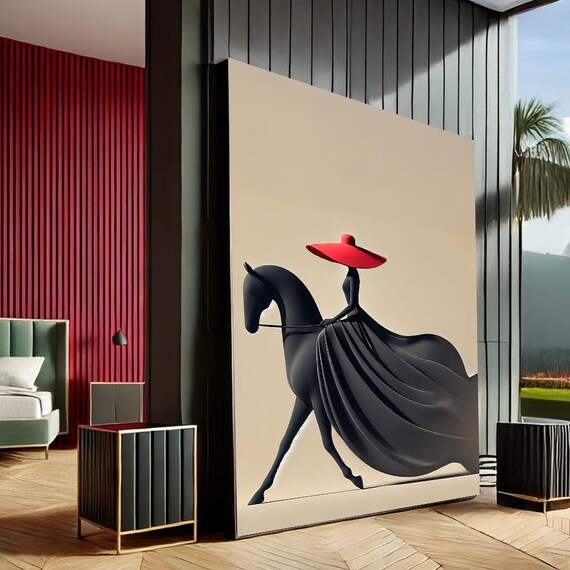 Abstract Woman On Horse Canvas Wall Art Print Modern Minimalist Style For Home Decor