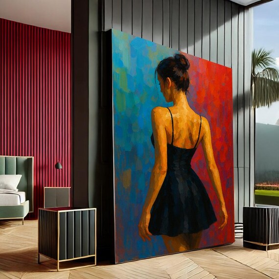 Empowering Ballerina Modern Abstract Canvas Wall Art Print Blue Red Living Room Decor Statement Piece