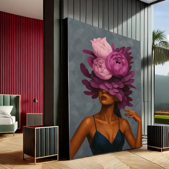 Empowering Woman Modern Canvas Wall Art Print Pink Gray Bedroom Decor Statement Piece