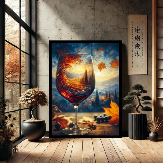 Autumn Landscape Swirl Inside Wine Glass Fall Kitchen Poster
