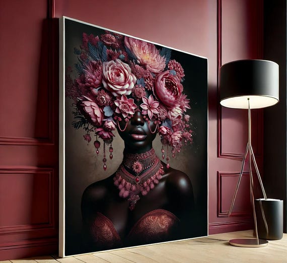 Floral African Beauty Canvas Wall Art Print Elegant And Empowering Artwork For Home Office Or Living Room