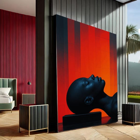 Empowering Abstract Portrait Canvas Wall Art Print Red Black Living Room Decor Statement Piece
