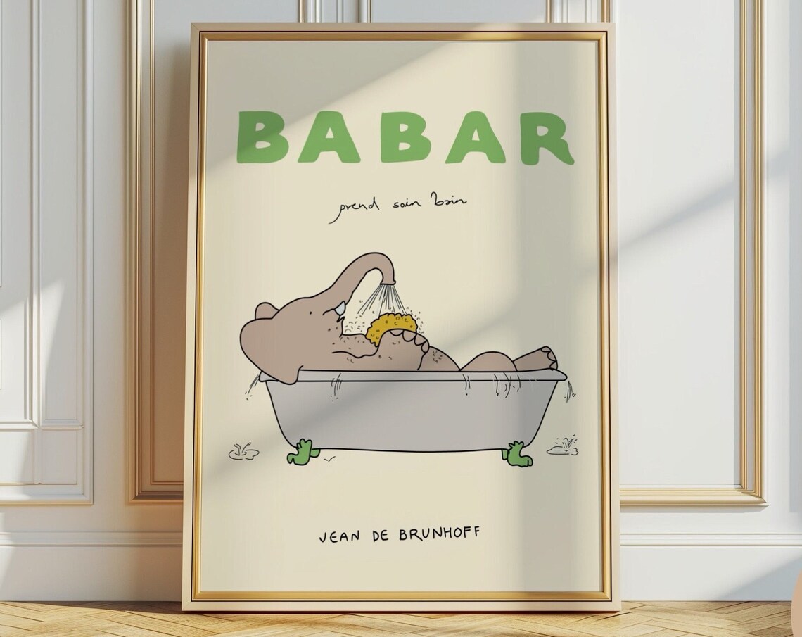 Babar The Elephant Prend Le Bain Nursery Art Print