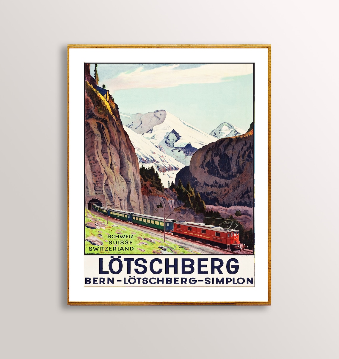 Ltschberg Bern Simplon Vintage Travel Poster