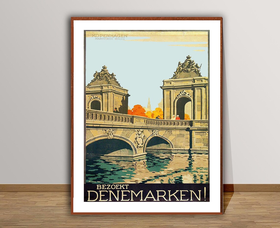 Copenhagen Marmeren Brug Marble Bridge Denmark Vintage Travel Poster - Image 3