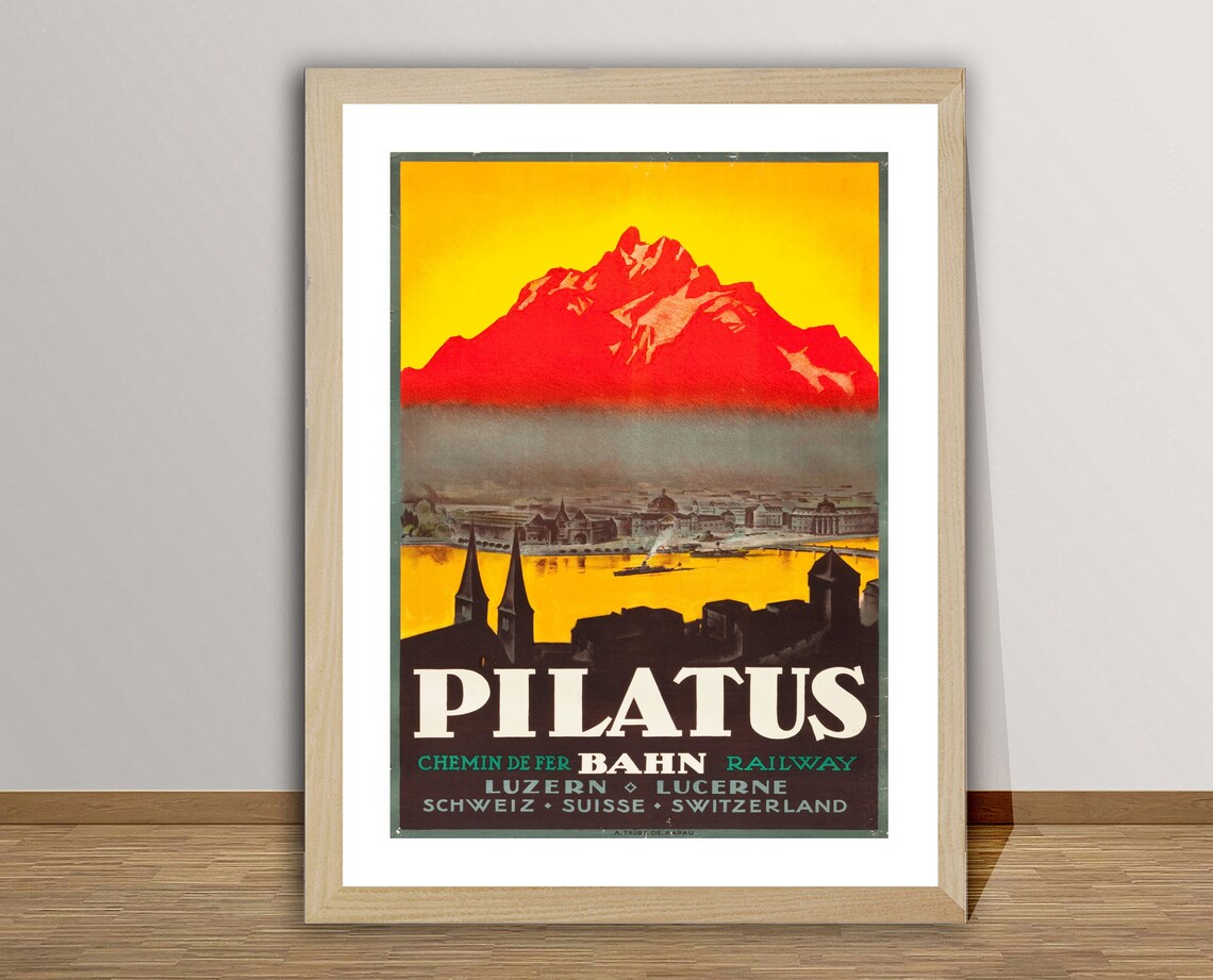 Pilatus Bahn Switzerland Vintage Travel Poster