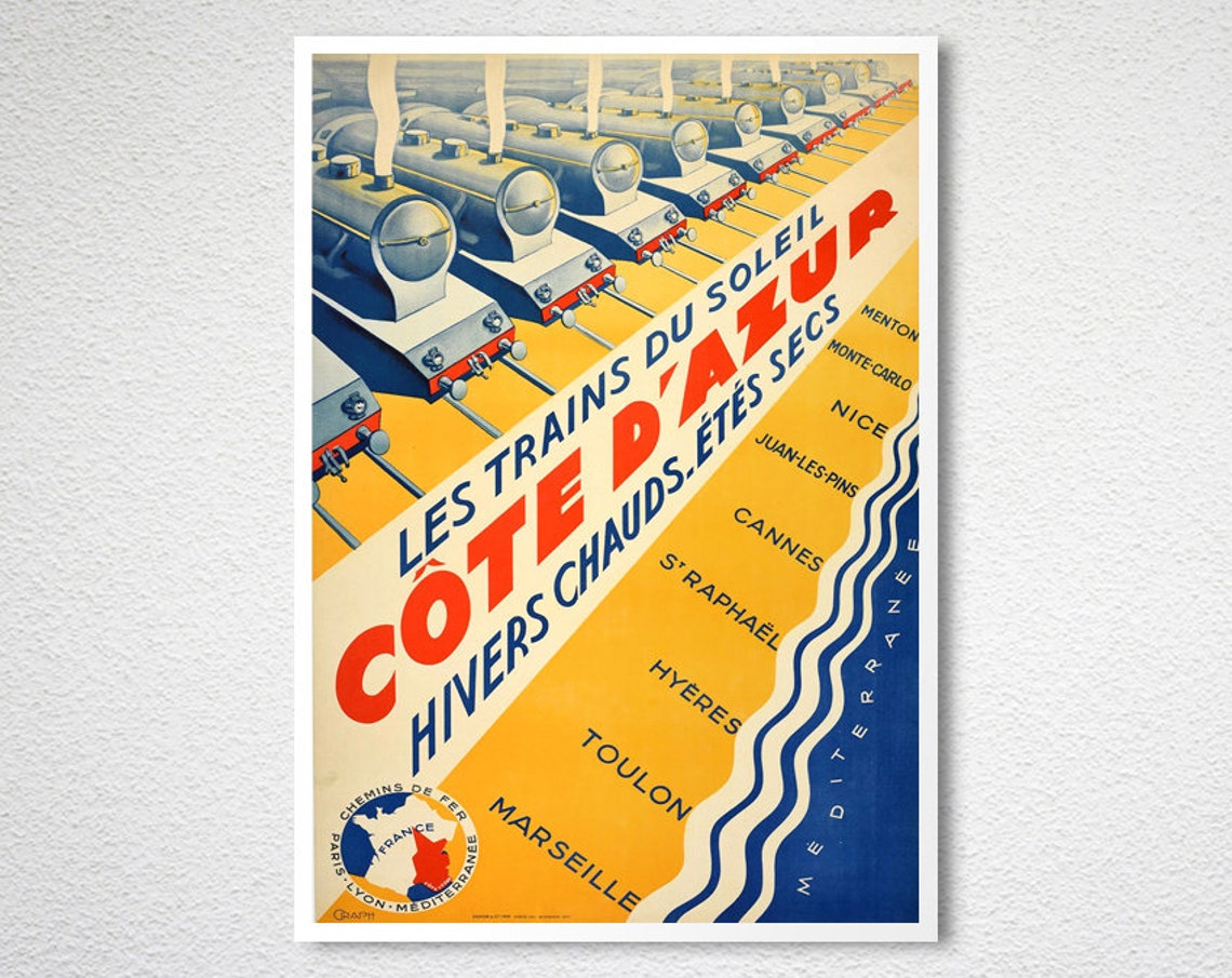 Les Trains Du Soleil Cote Dazur France Vintage Travel Poster Affiche Ancienne French Riviera Trains Art Retro Art Print - Image 2