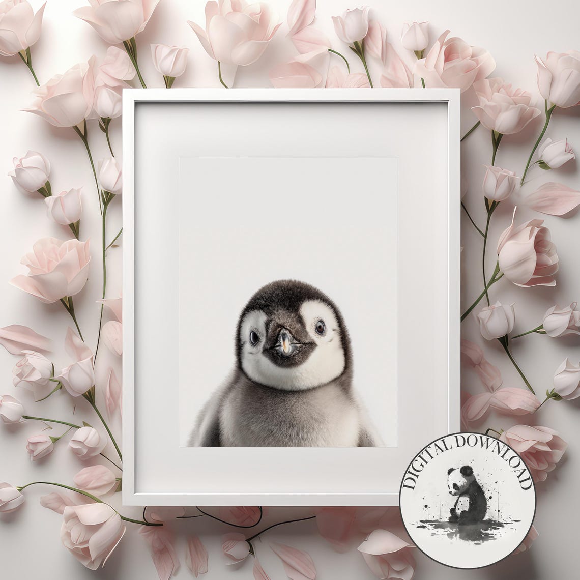 Baby Penguin Wall Art Cute Illustration Infant Nursery Decor Ink Drawing