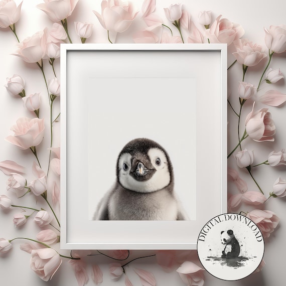 Baby Penguin Wall Art Cute Illustration Infant Nursery Decor Ink Drawing