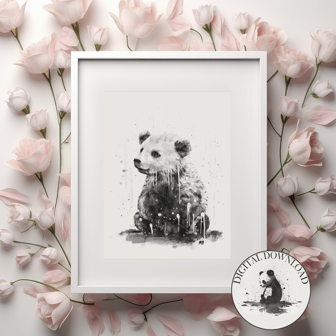 Polar Bear In Rain Cute Illustration Infant Nursary Decor Ink Drawing Art